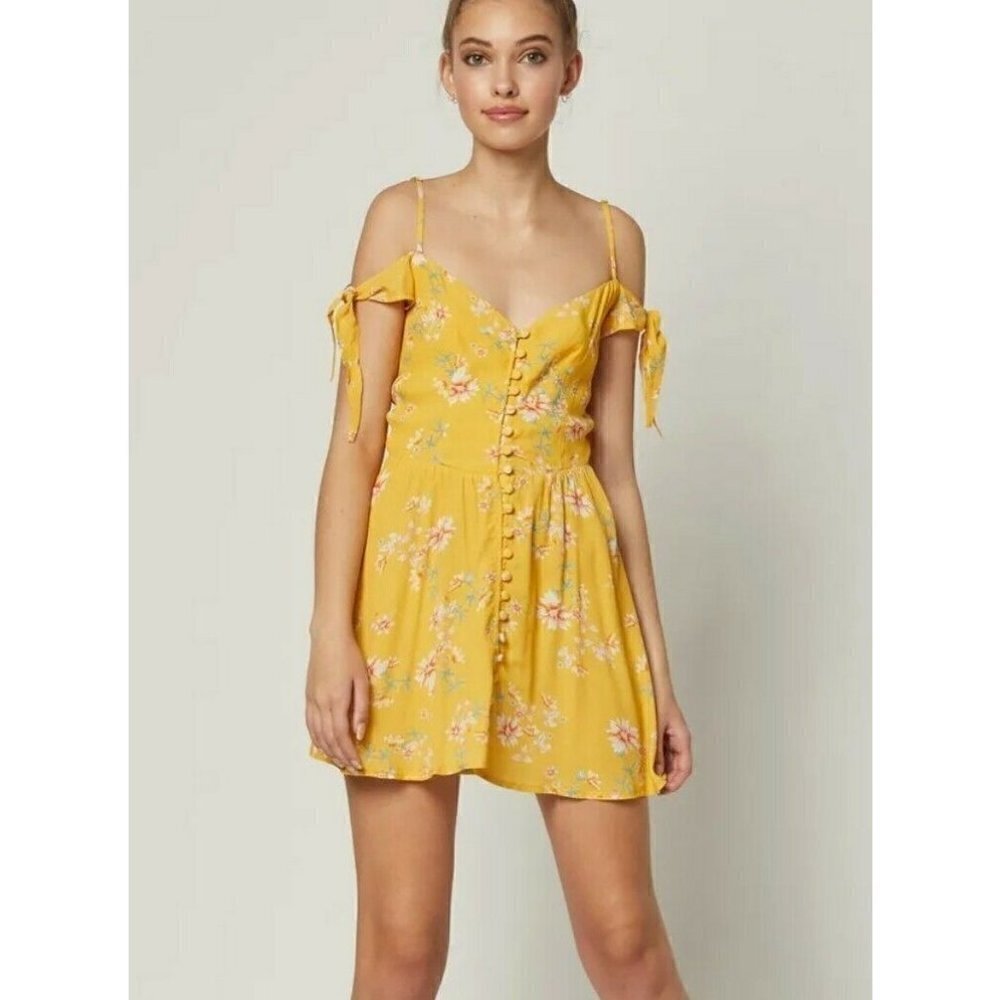 New Flynn Skye Bodhi Mini Dress Womens S Touch of Honey Yellow Floral Rayon